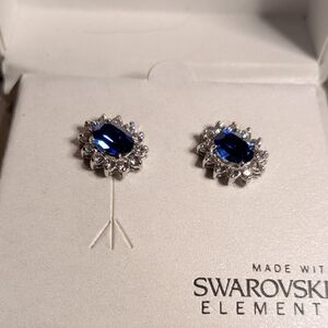 Swarovski Deep Blue Crystal Halo Stud Earrings